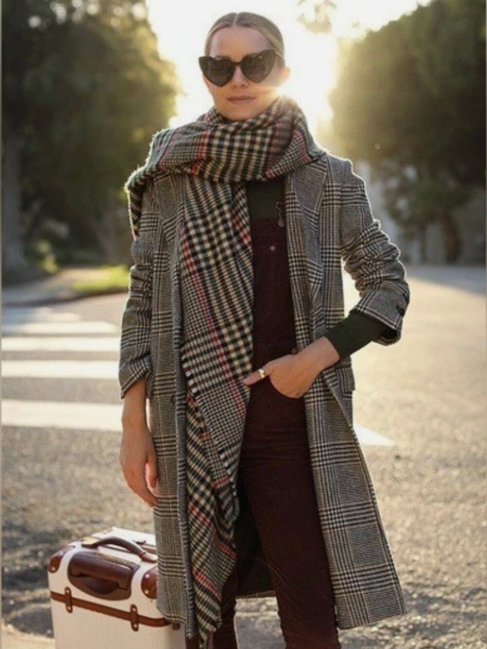 Avec Les Filles Sigrid Longline Blazer Gray + Brown Glen Check Women's Size M